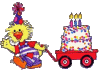 Geburtstag, Clown mit Torte.gif